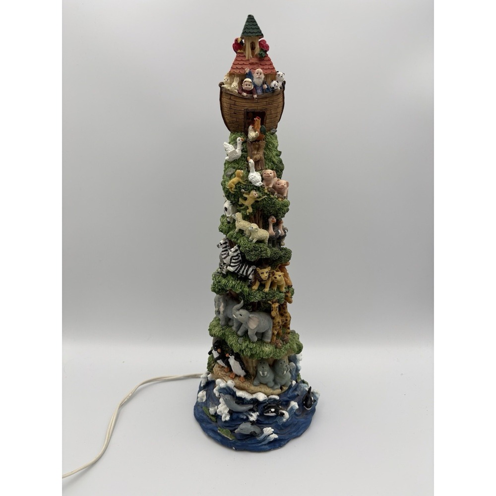 Noah's Ark Light-up Tower Sculpture Pairs Of Animals Spiral Up Tree 15" Vintage